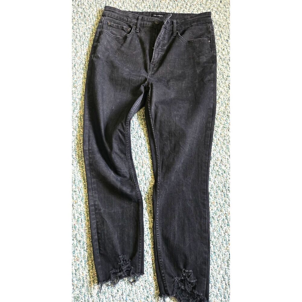 Free Assembly Black Jeans Women’s 12 High Rise Straight Leg Distressed Hem